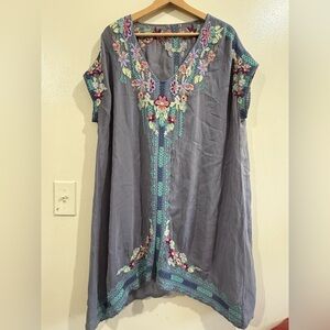 Johnny Was Gray Embroidered Floral Dress